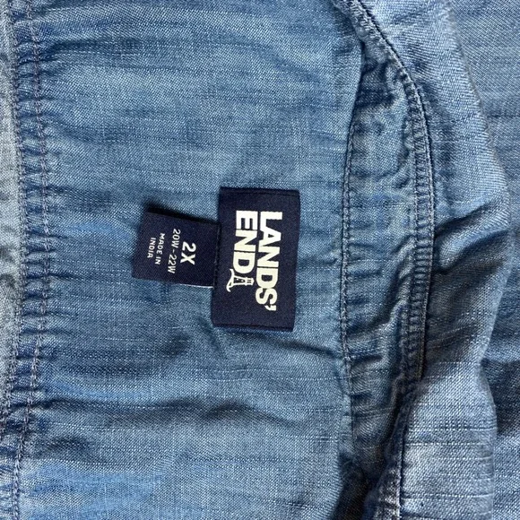 Lands End Shirt Dress Womens 2X Blue Denim Lyocell Button Front Midi Chambray - Picture 5 of 9